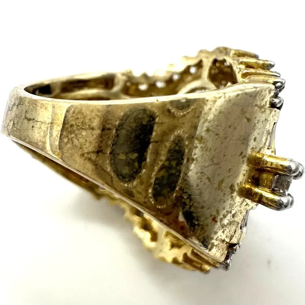 SJD 925 sterling silver gold vermeil cubic zirconia cocktail cluster ring size 7